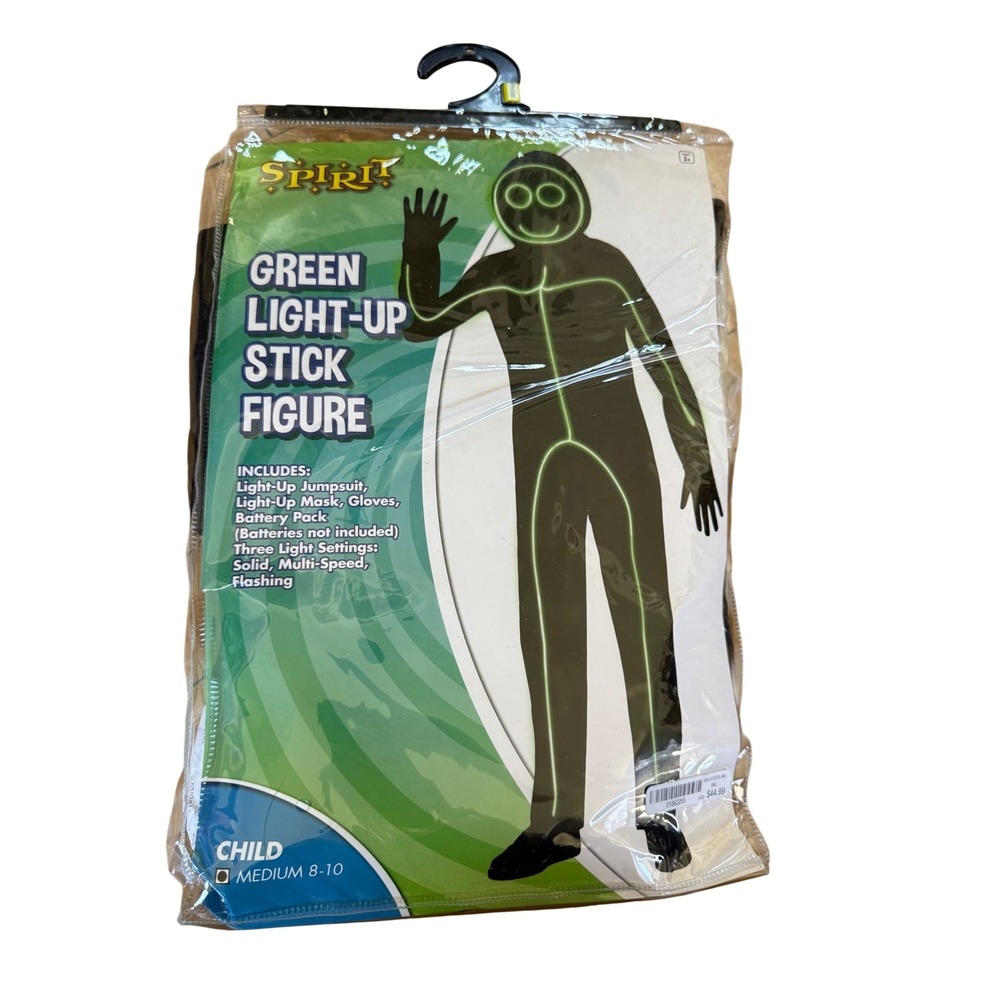 Spirit Halloween Green Light-Up Stick Figure Costume Child Medium 8-10 Glow Mask